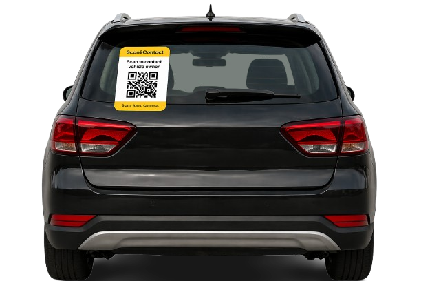 Car rear view with QR sticker